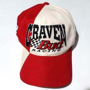 Vintage 90's Bud Racing #25 Craven Nascar Red White Black Snapback Hat